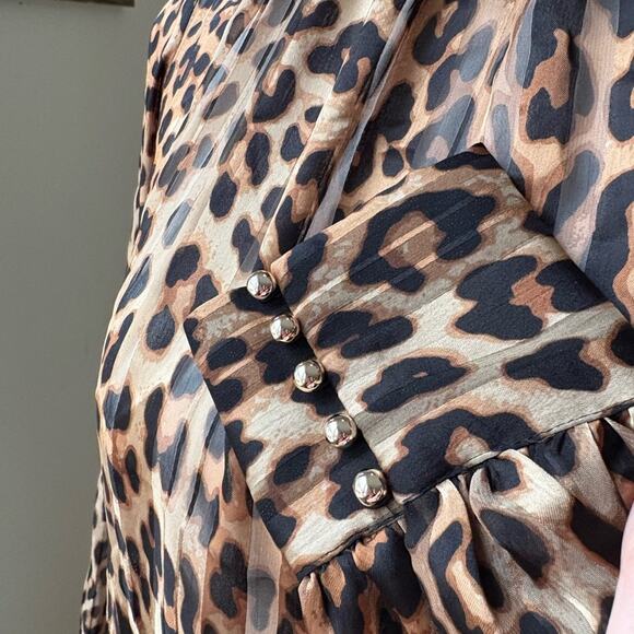 H&M Leopard Print Long Sleeve Blouse Top Gold Buttons XS Mob Wife Glam Party - Picture 5 of 8